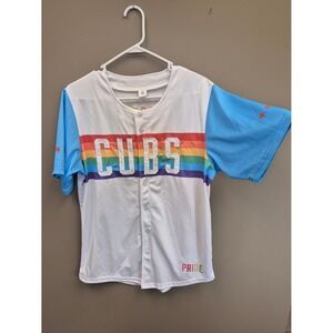 Cubs Jersey Men's Rainbow Pride Button-Up Shirt Baseball Light Blue & White